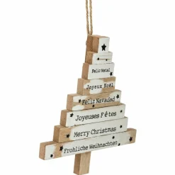 Feeric Lights & Christmas Sapin de Noël à suspendre en bois (H15 cm) Langues du monde Blanc New
