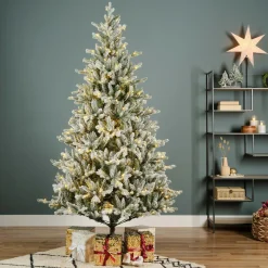 EMINZA Sapin de Noël artificiel lumineux 560 LED (H240 cm) Allix Vert enneigé Sapin enneigé lumineux New