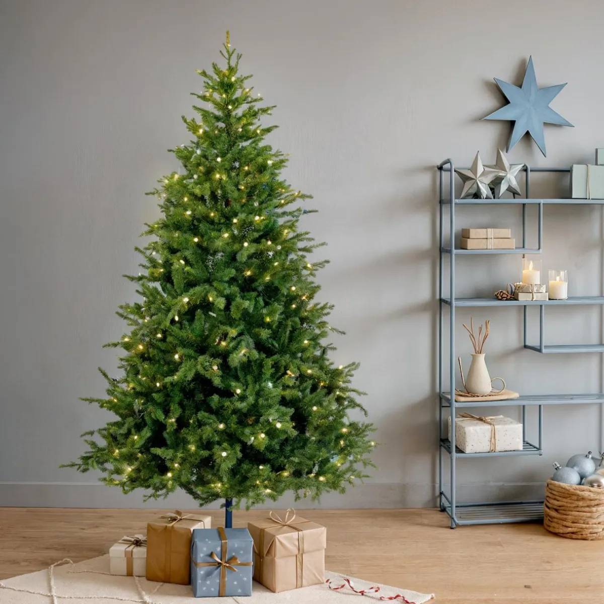 EMINZA Sapin de Noël artificiel lumineux 480 LED (H210 cm) Idaho Vert sapin Sapin vert lumineux Discount