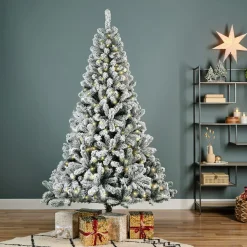 EMINZA Sapin de Noël artificiel lumineux 400 LED (H240 cm) King Vert enneigé Sapin enneigé lumineux Discount