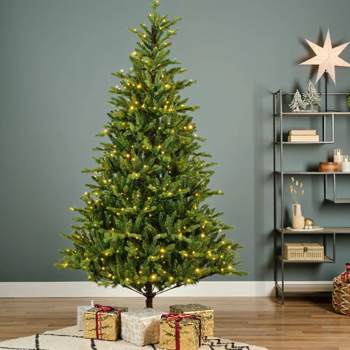 EMINZA Sapin de Noël artificiel lumineux 430 LED (H210 cm) Allix Vert sapin Sapin vert lumineux New
