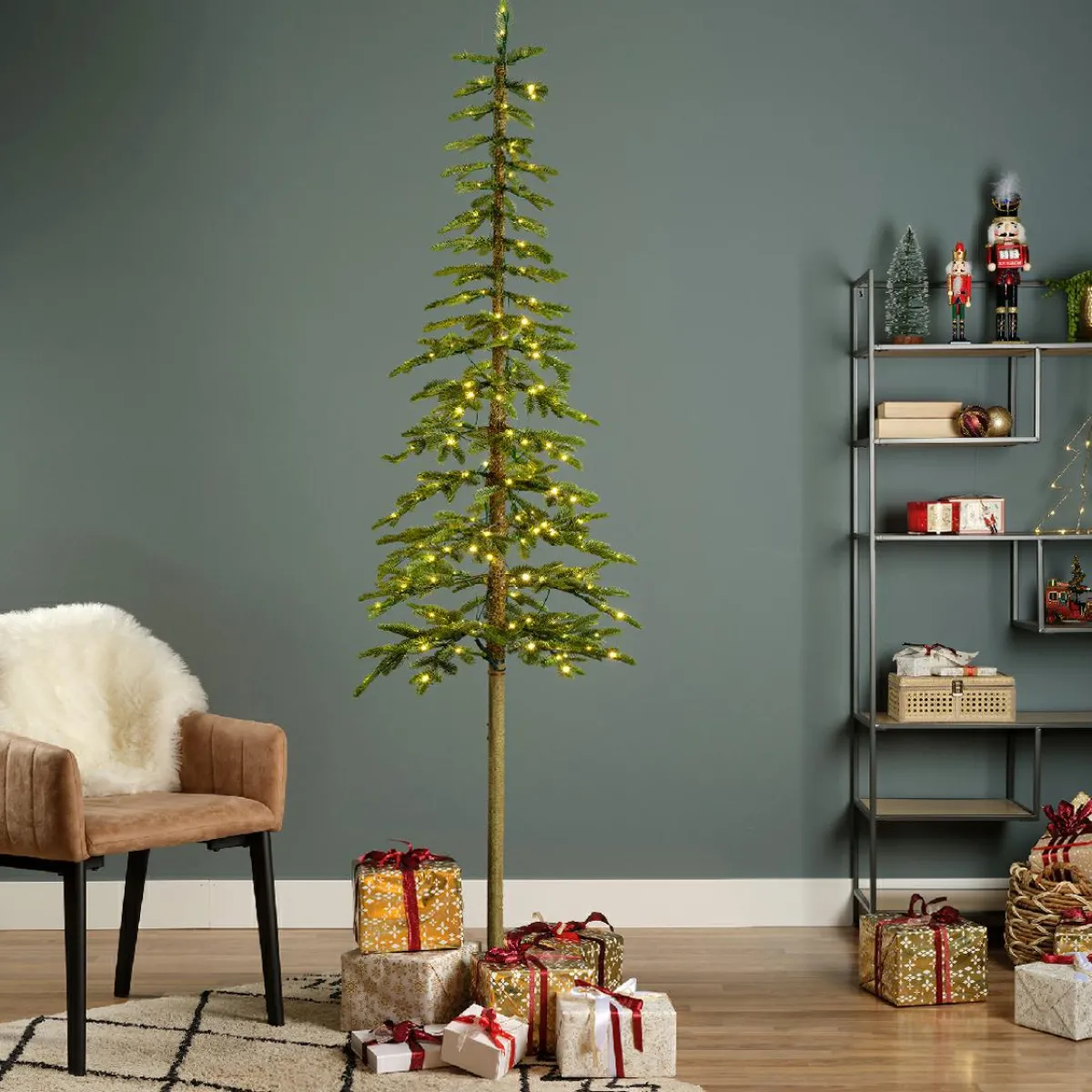 EMINZA Sapin de Noël artificiel lumineux 250 LED (H240 cm) Sierra Vert sapin Sapin vert lumineux Discount