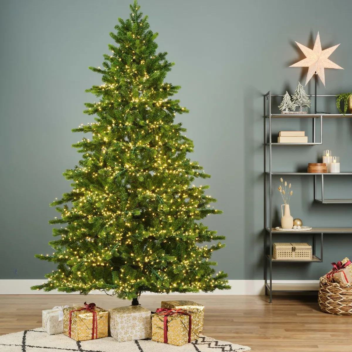 EMINZA Sapin de Noël artificiel lumineux 5400 LED (H240 cm) Caucasia Nordmann Vert sapin Sapin vert lumineux