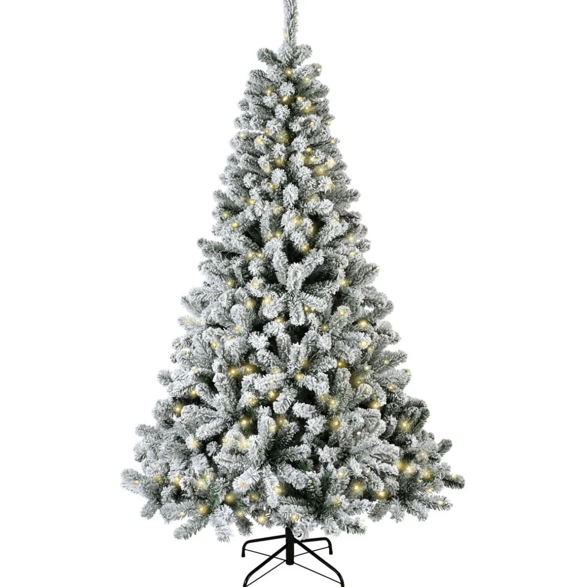 EMINZA Sapin de Noël artificiel lumineux 200 LED (H150 cm) King Vert enneigé Sapin enneigé lumineux