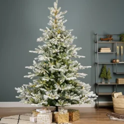 EMINZA Sapin de Noël artificiel lumineux 550 LED (H210 cm) Glorious Vert enneigé Sapin enneigé lumineux Sale
