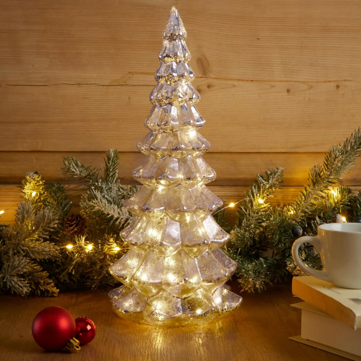 KAEMINGK Sapin de Noël lumineux à piles 20 LED (H32 cm) Eternel Argent