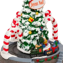 JJA Sapin de Noël lumineux et animé à piles (H24 cm) Arches sucre d'orge Multicolore