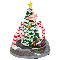 JJA Sapin de Noël lumineux et animé à piles (H24 cm) Arches sucre d'orge Multicolore