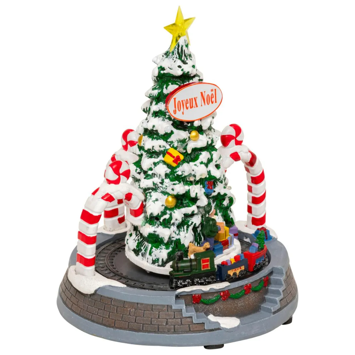 JJA Sapin de Noël lumineux et animé à piles (H24 cm) Arches sucre d'orge Multicolore