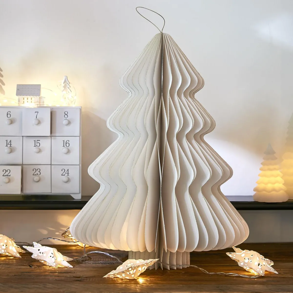 KAEMINGK Sapin papier à suspendre (H40 cm) Fermeture Magnétique Blanc Best