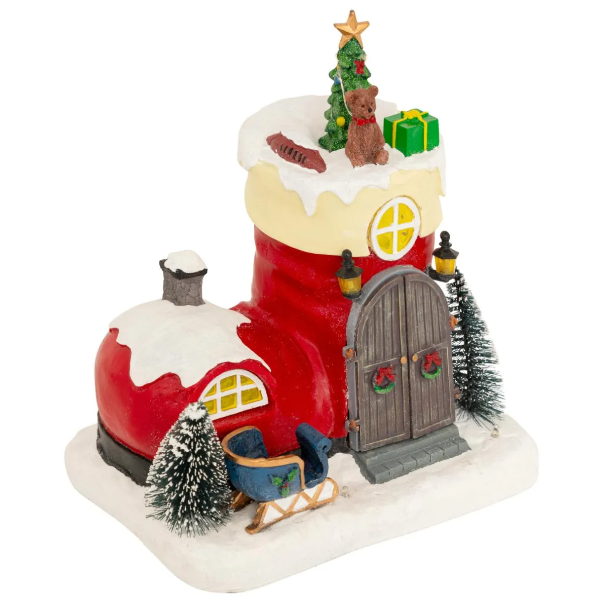 JJA Scène de vie animée et musicale (H22 cm) Botte du Père Noël Multicolore Discount