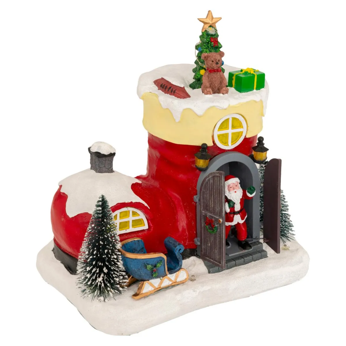 JJA Scène de vie animée et musicale (H22 cm) Botte du Père Noël Multicolore Discount