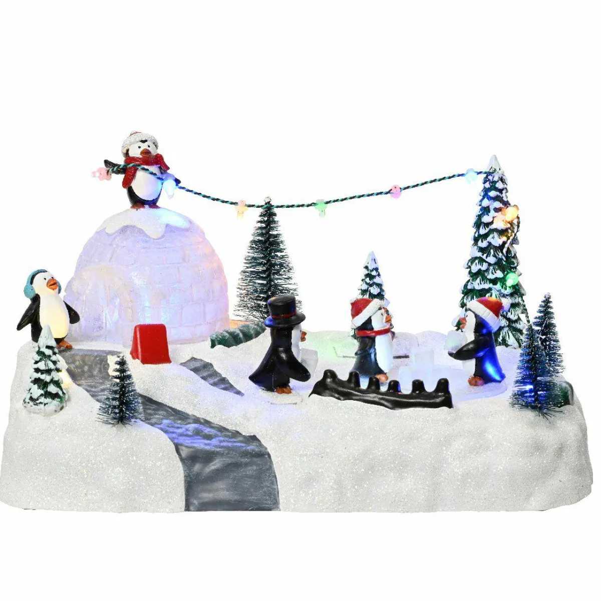 KAEMINGK Scène de vie illuminée à piles Aire de jeu des pingouins Multicolore New