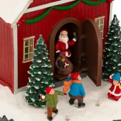 JJA Scène de vie illuminée et animée (H18 cm) Père Noël et enfants Multicolore
