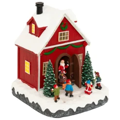 JJA Scène de vie illuminée et animée (H18 cm) Père Noël et enfants Multicolore
