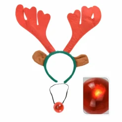 KOOPMAN Serre-tête et nez lumineux Renne de Noël Rouge New
