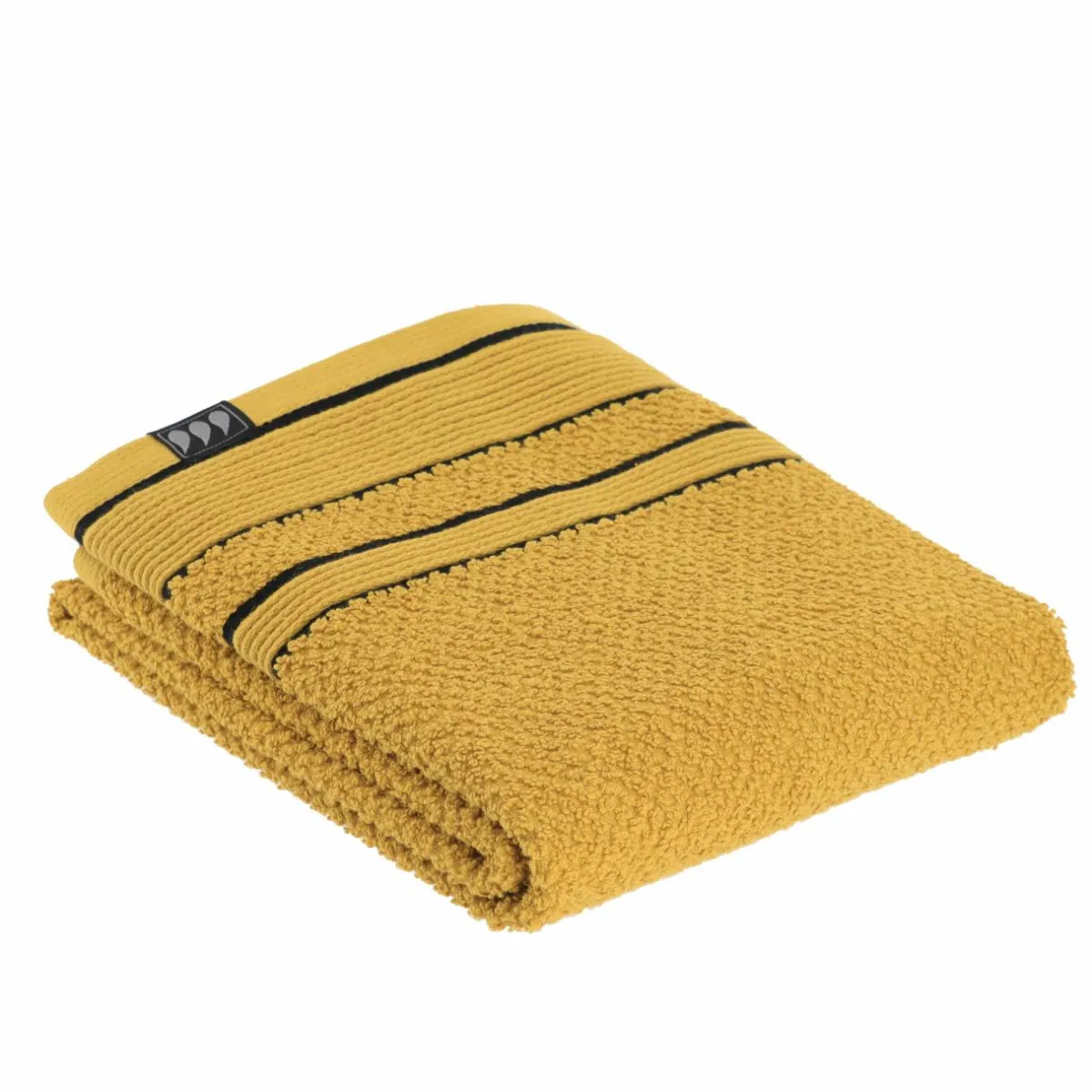 TENDANCE Serviette de bain coton (50 x 90 cm) Black Line / noir Jaune ocre Hot