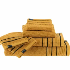 TENDANCE Serviette de bain coton (50 x 90 cm) Black Line / noir Jaune ocre Hot