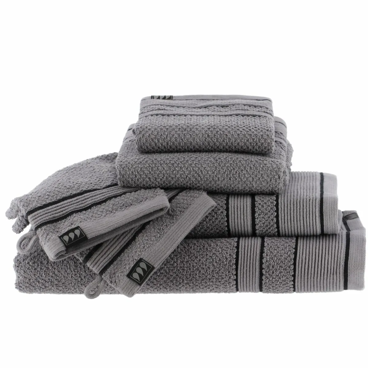 TENDANCE Serviette de bain coton (70 x 130 cm) Black Line / noir Gris Best