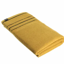 TENDANCE Serviette de bain coton (90 x 150 cm) Black Line / noir Jaune ocre Best