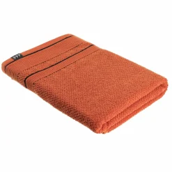 TENDANCE Serviette de bain coton (70 x 130 cm) Black Line / noir Terracotta Hot