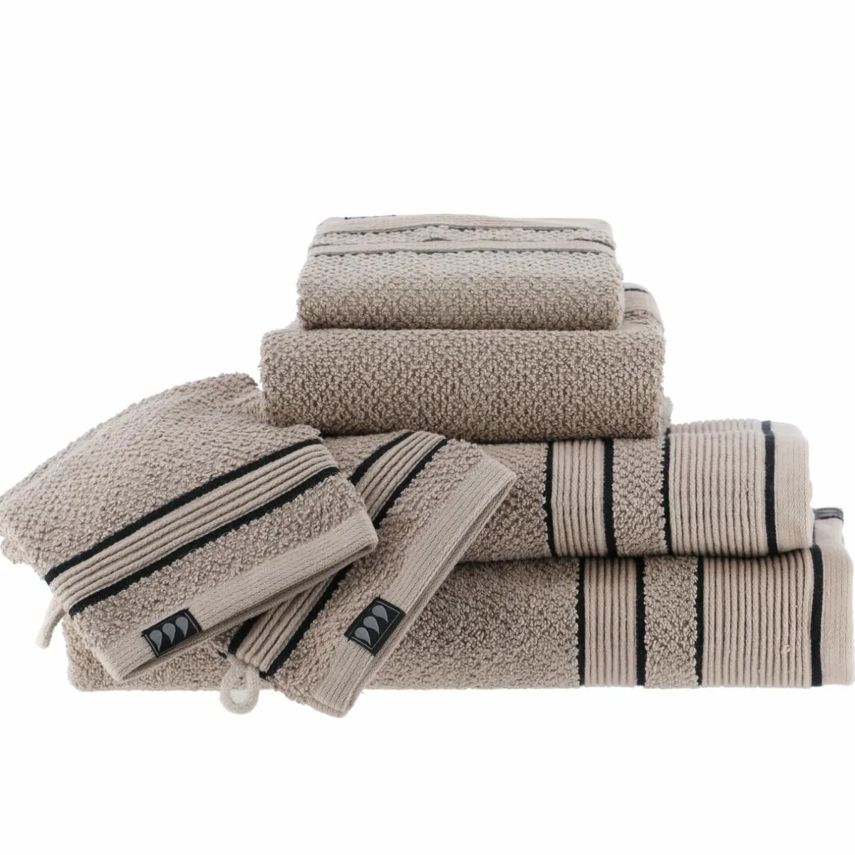 TENDANCE Serviette de bain coton (90 x 150 cm) Black Line / noir Gris ficelle Best