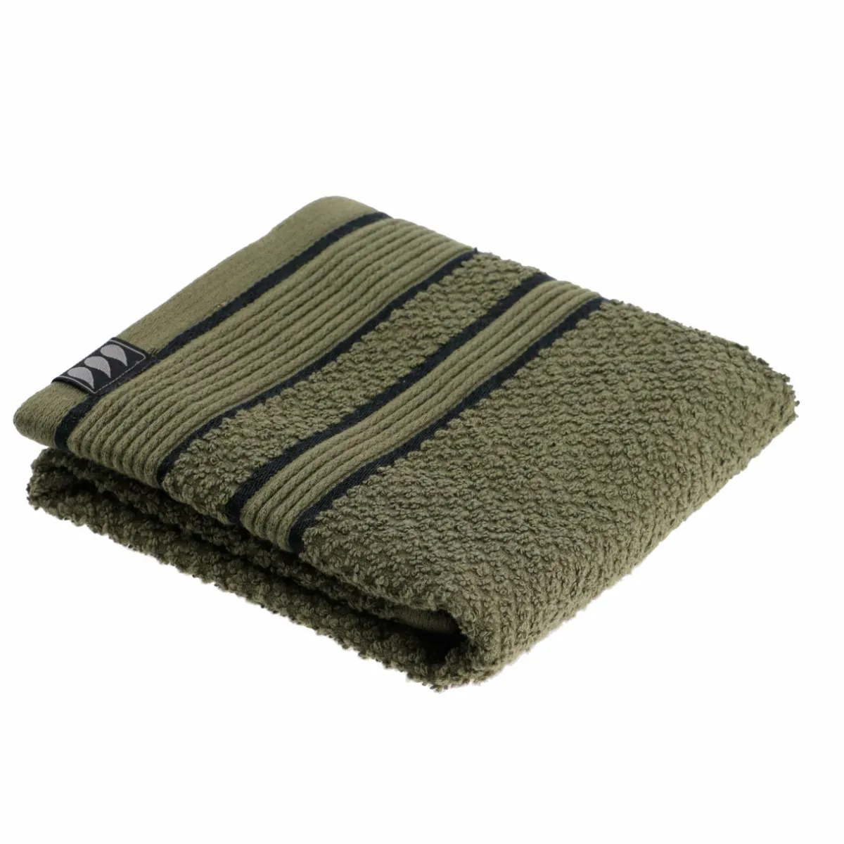 TENDANCE Serviette de bain coton (30 x 50 cm) Black Line / noir Vert kaki New