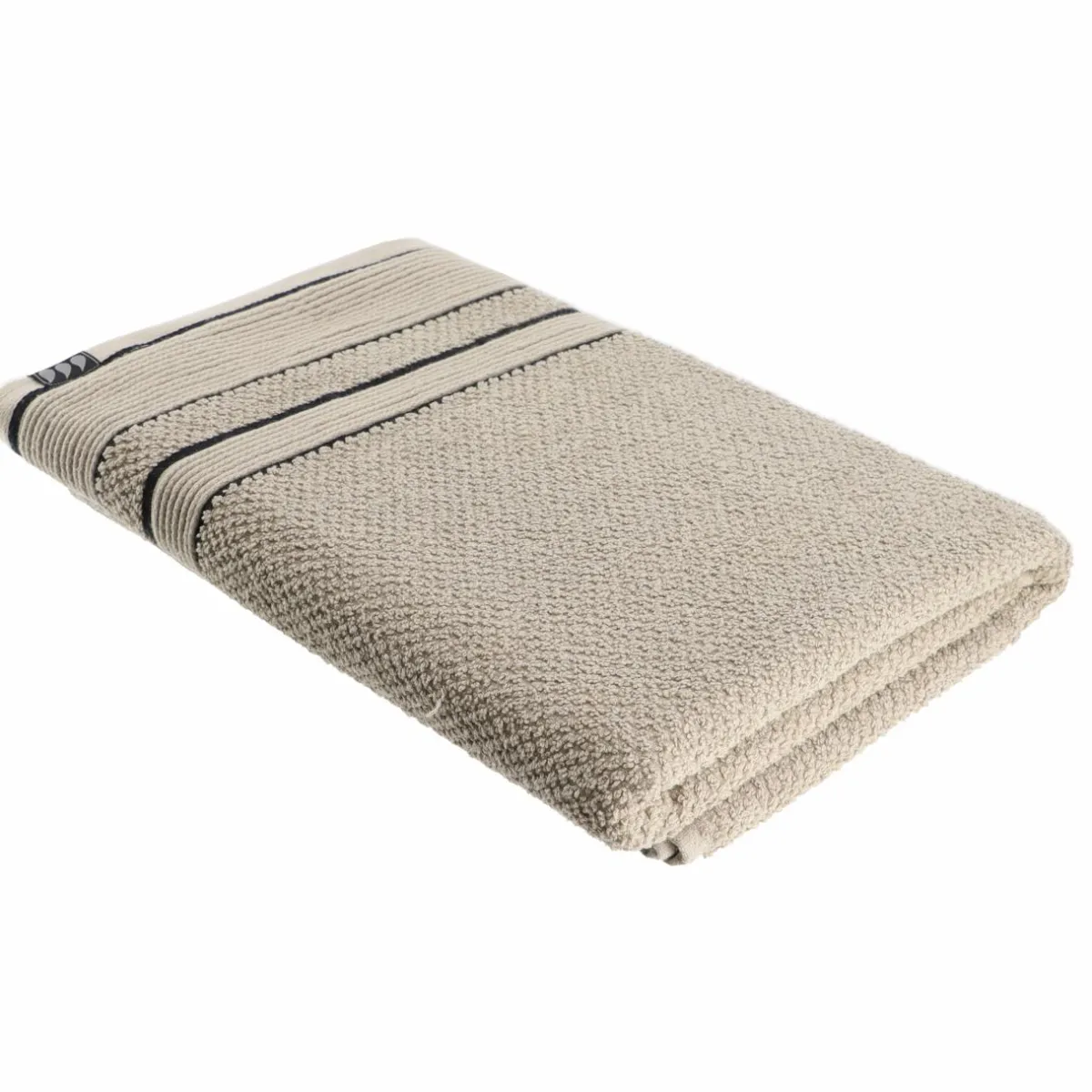 TENDANCE Serviette de bain coton (70 x 130 cm) Black Line / noir Gris ficelle Clearance