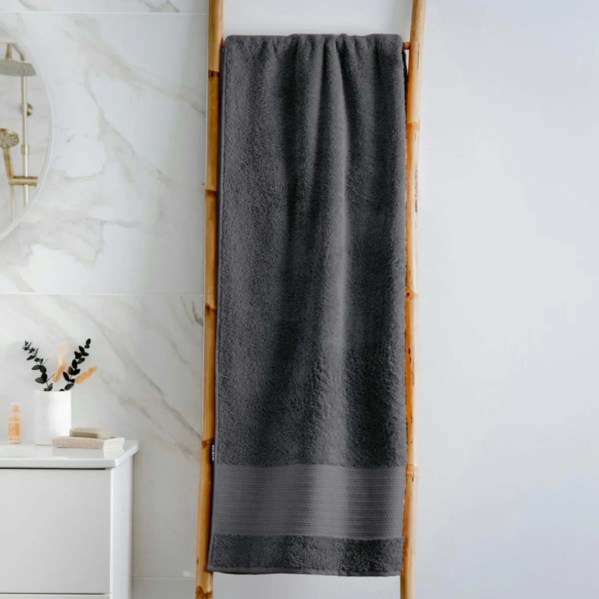 EMINZA Serviette de bain coton bio (90 x 150 cm) Méline Gris orage Gris foncé Sale