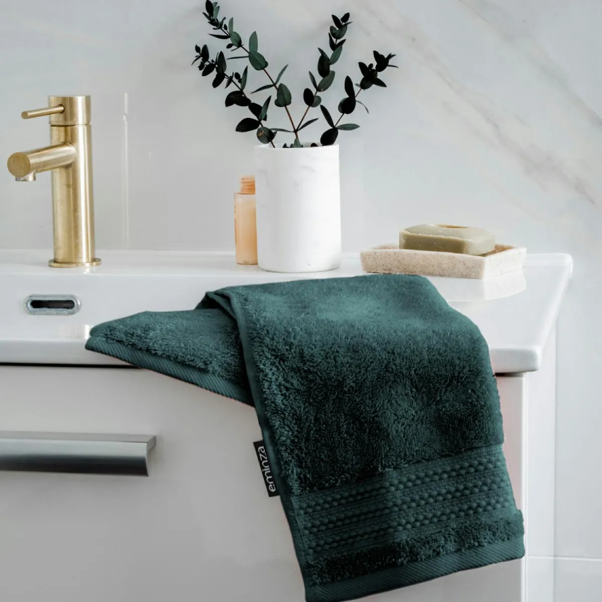EMINZA Serviette de bain coton bio (30 x 50 cm) Méline Vert émeraude Outlet