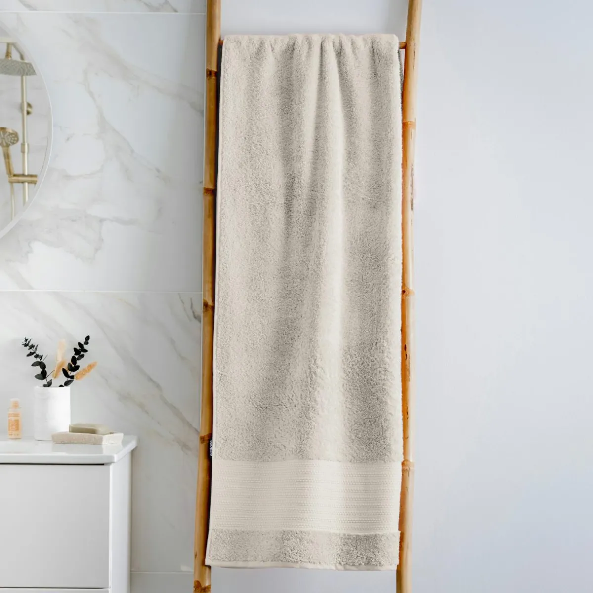 EMINZA Serviette de bain coton bio (90 x 150 cm) Méline pampa Beige Clearance