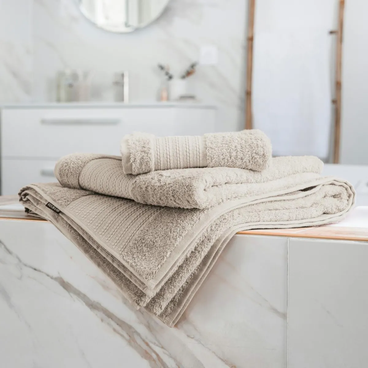 EMINZA Serviette de bain coton bio (90 x 150 cm) Méline pampa Beige Clearance