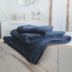 EMINZA Serviette de bain coton bio (50 x 90 cm) Méline Bleu nuit Sale