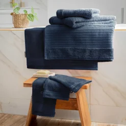 EMINZA Serviette de bain coton bio (50 x 90 cm) Méline Bleu nuit Sale