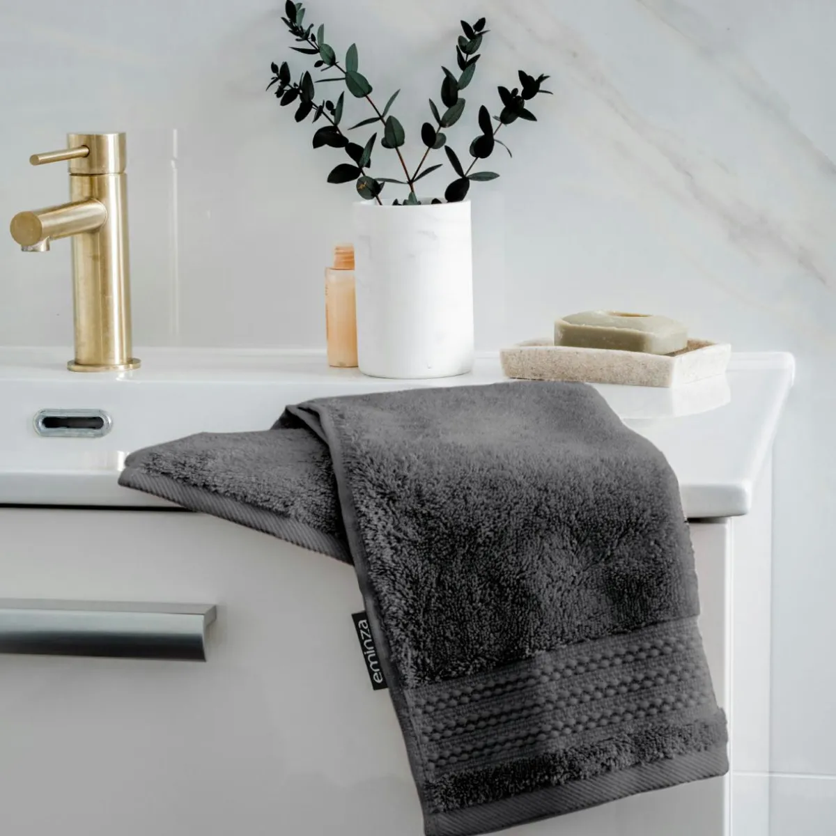 EMINZA Serviette de bain coton bio (30 x 50 cm) Méline Gris orage Gris foncé Outlet