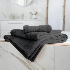 EMINZA Serviette de bain coton bio (30 x 50 cm) Méline Gris orage Gris foncé Outlet
