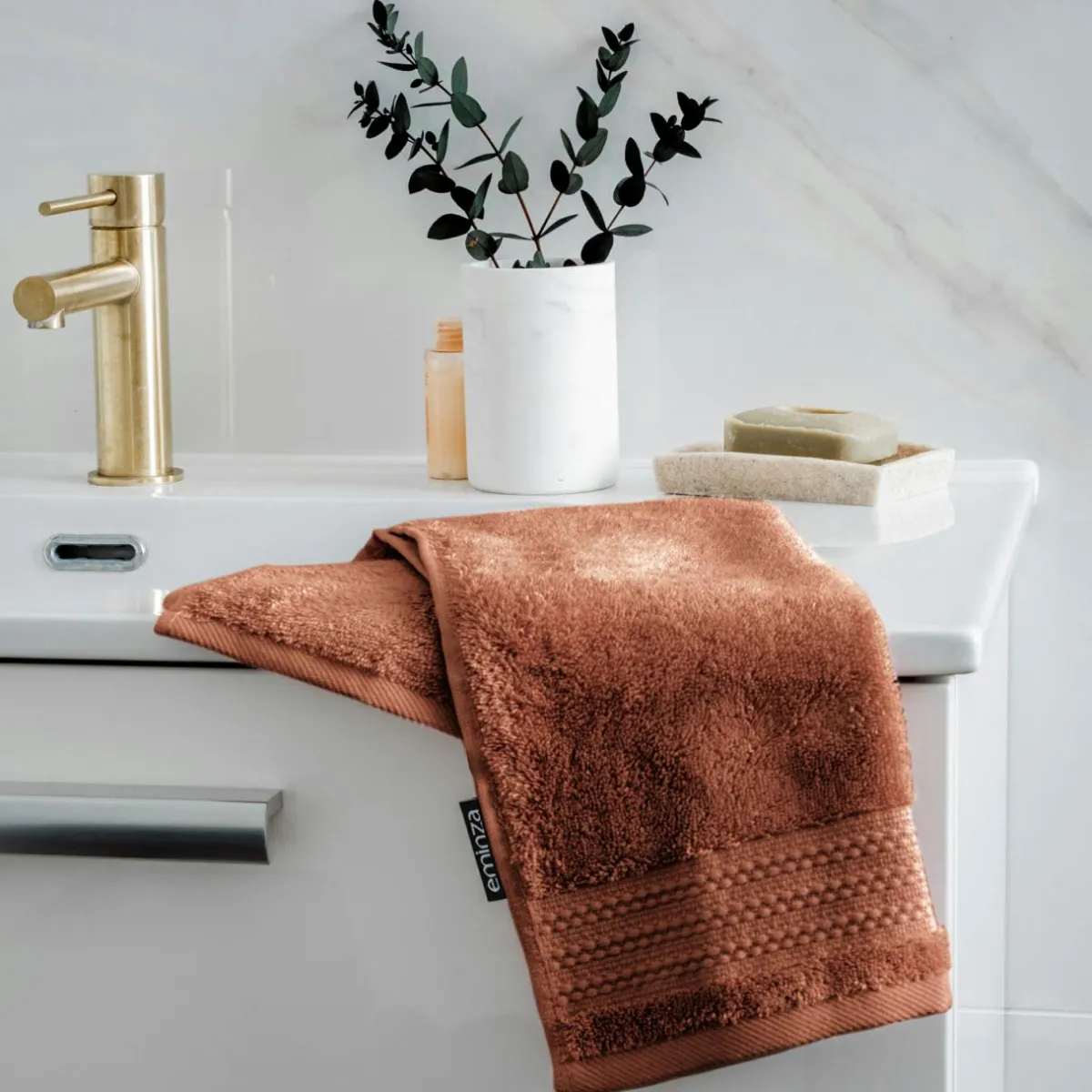 EMINZA Serviette de bain coton bio (30 x 50 cm) Méline Terracotta Sale