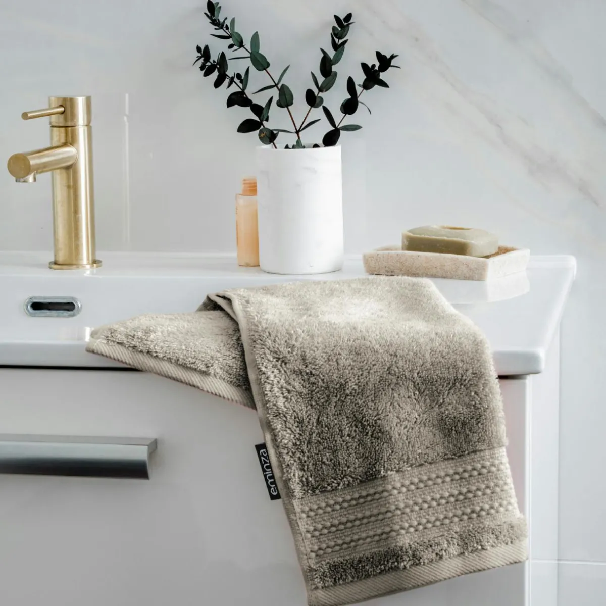 EMINZA Serviette de bain coton bio (30 x 50 cm) Méline argile Gris New