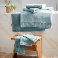 EMINZA Serviette de bain coton bio (50 x 90 cm) Méline Bleu glacier Discount