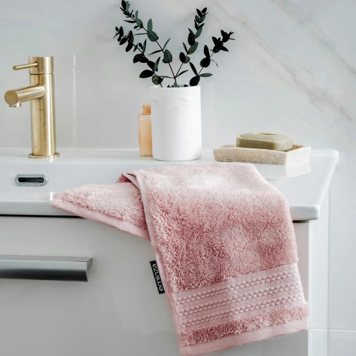 EMINZA Serviette de bain coton bio (30 x 50 cm) Méline Rose Pêche Discount