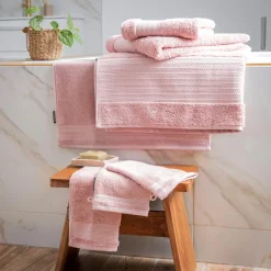 EMINZA Serviette de bain coton bio (30 x 50 cm) Méline Rose Pêche Discount