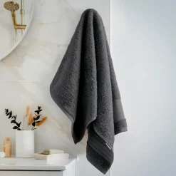EMINZA Serviette de bain coton bio (50 x 90 cm) Méline Gris orage Gris foncé Clearance