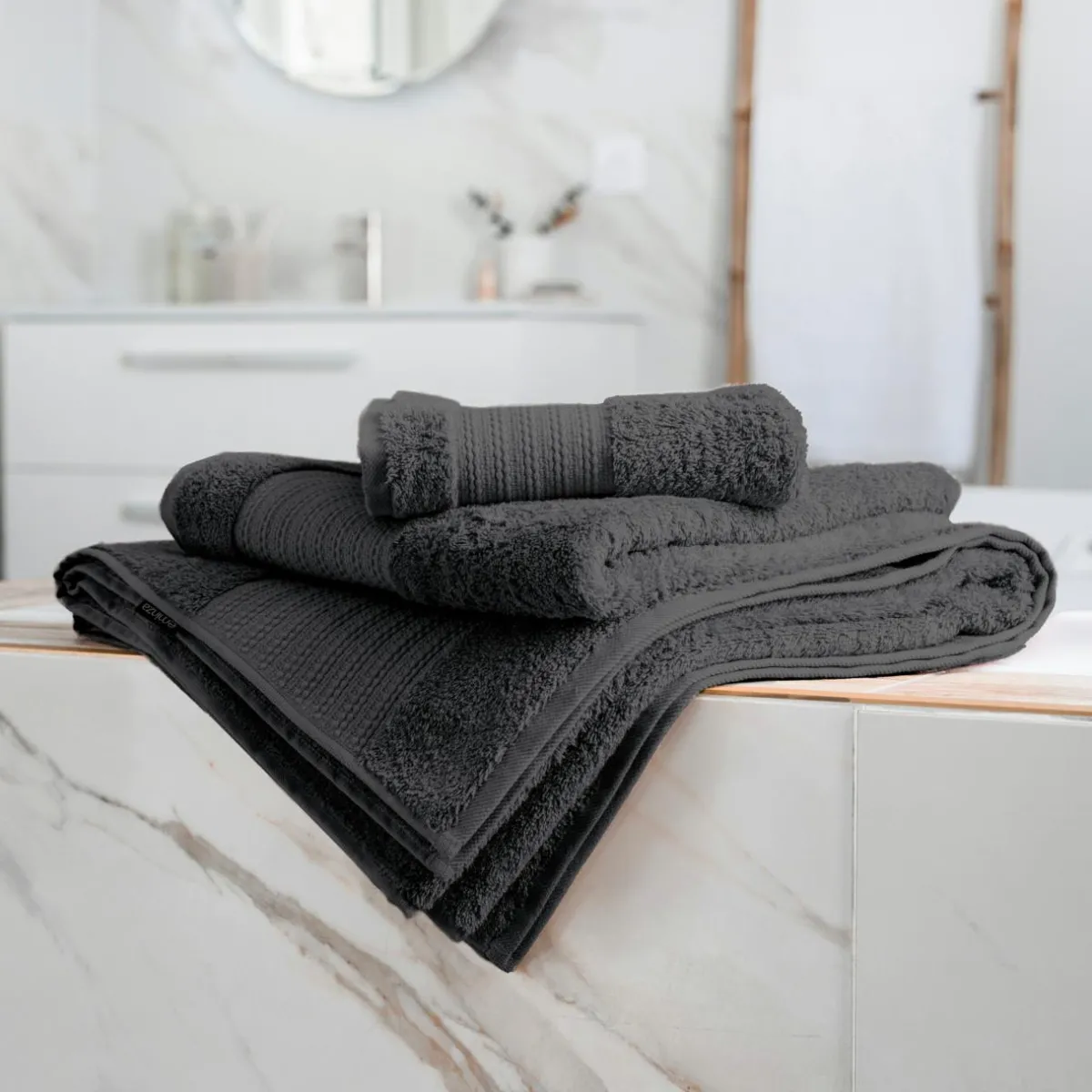 EMINZA Serviette de bain coton bio (50 x 90 cm) Méline Gris orage Gris foncé Clearance