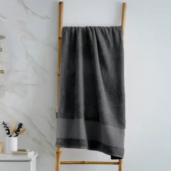EMINZA Serviette de bain coton bio (70 x 130 cm) Méline Gris orage Gris foncé Outlet