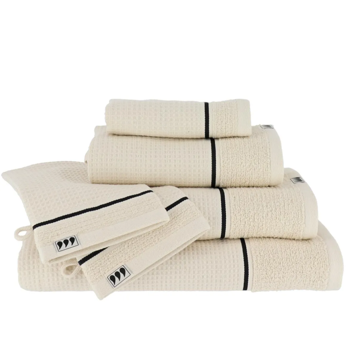 TENDANCE Serviette de bain coton nid d'abeille (50 x 90 cm) Japandi Beige Discount