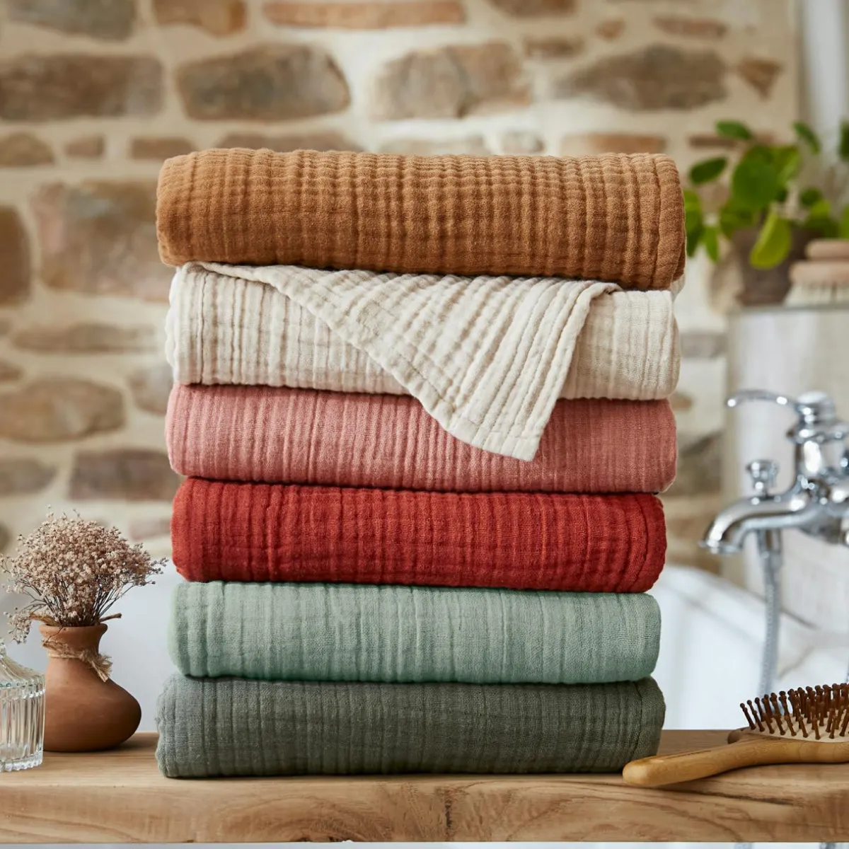 EMINZA Serviette de bain gaze de coton (30 x 50 cm) Gaïa Vert romarin Best