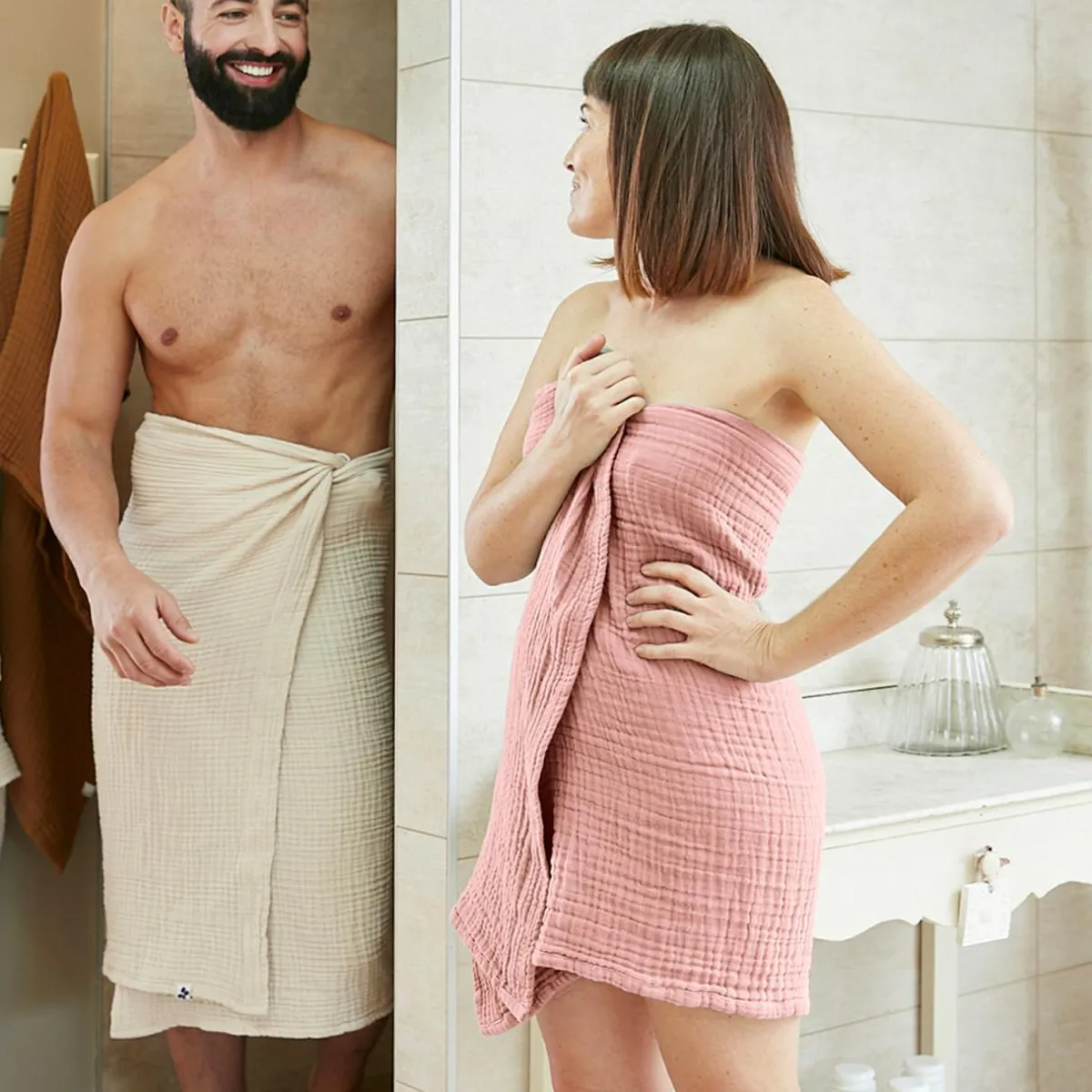 EMINZA Serviette de bain gaze de coton (50 x 90 cm) Gaïa Rose Pêche Best
