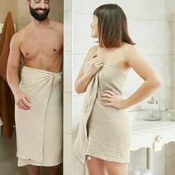EMINZA Serviette de bain gaze de coton (30 x 50 cm) Gaïa pampa Beige Sale