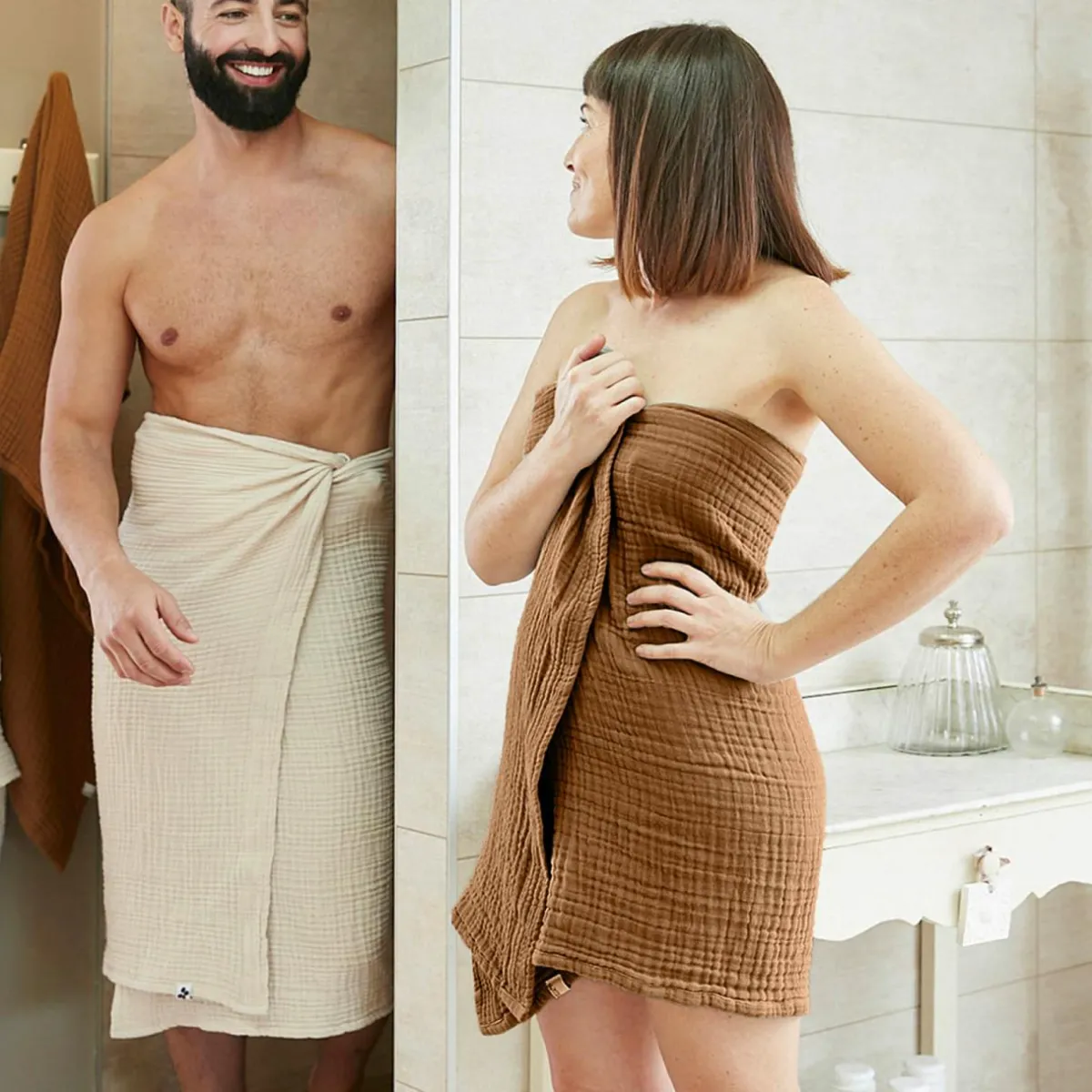 EMINZA Serviette de bain gaze de coton (90 x 150 cm) Gaïa Camel Hot
