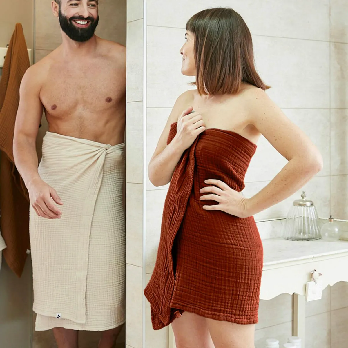 EMINZA Serviette de bain gaze de coton (50 x 90 cm) Gaïa Terracotta Discount